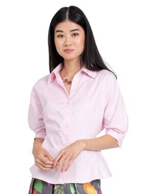 Eva Franco Albright Button Down Shirt Top Preppy Pink Oxford Cotton Size 10